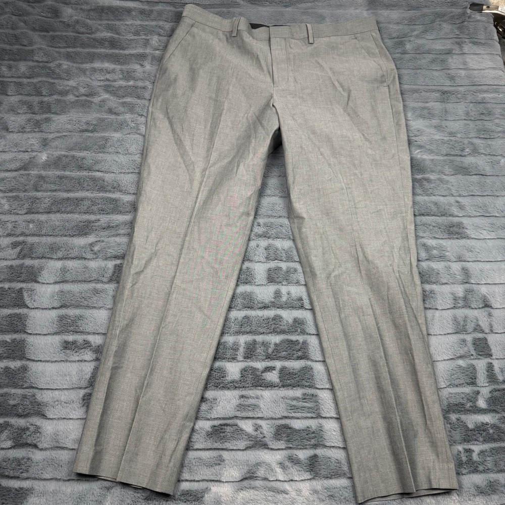 Express Photographer Mens Gray Slim Fit Dress Pants 34x30 Flat Front Trousers